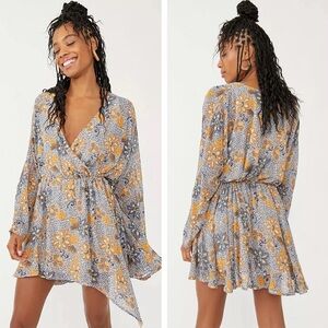 Free People Teegan Mini Dress in Sky Combo print - MEDIUM